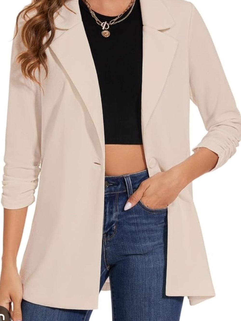 dennis basso Cream Open-Front Longline Blazer